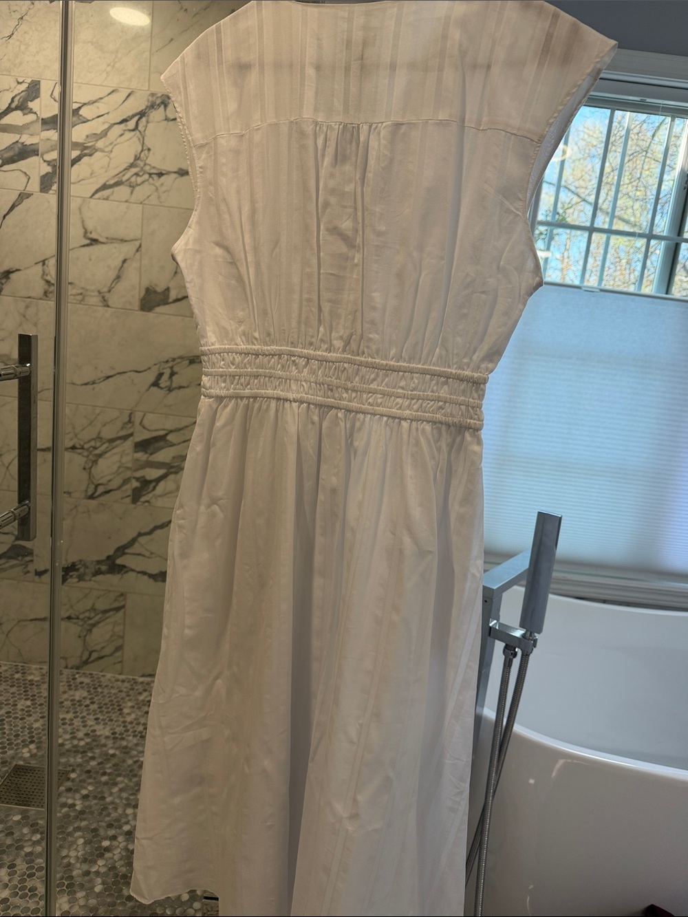 Talbots White V-Neck Smocked-Waist Midi a-line Dress, new - Picture 4 of 7